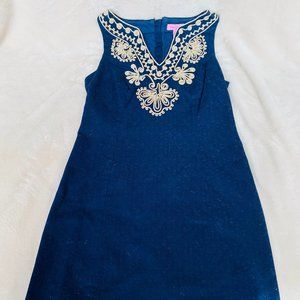 Lilly Pulitzer Navy Gold Trim Sleeveless Dress Sz0
